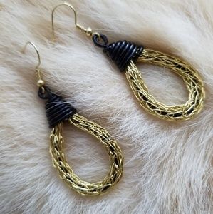 Black & Gold Handcrafted Teardrop Earrings